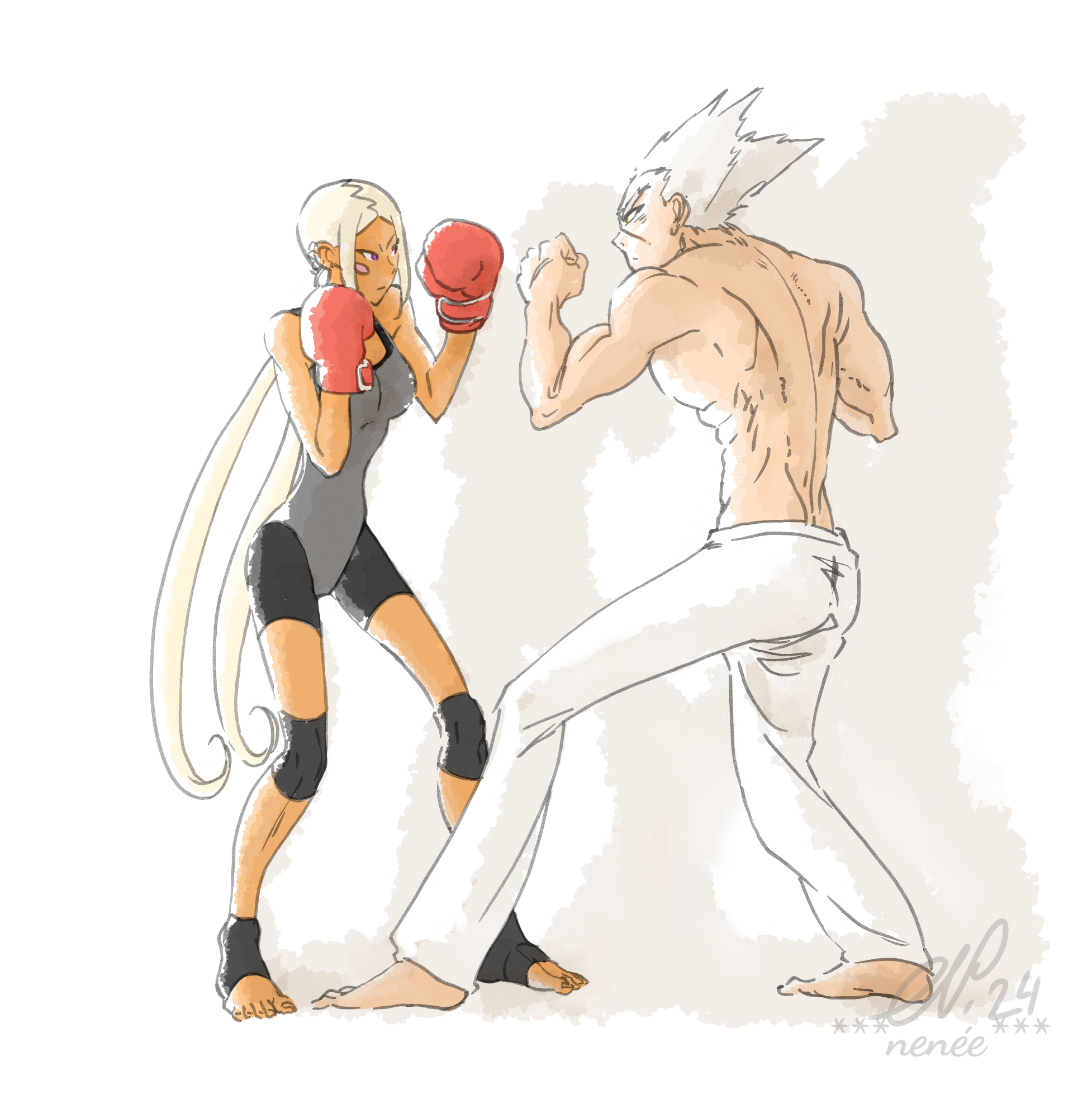 Nagi and Garou training together doing boxing workout