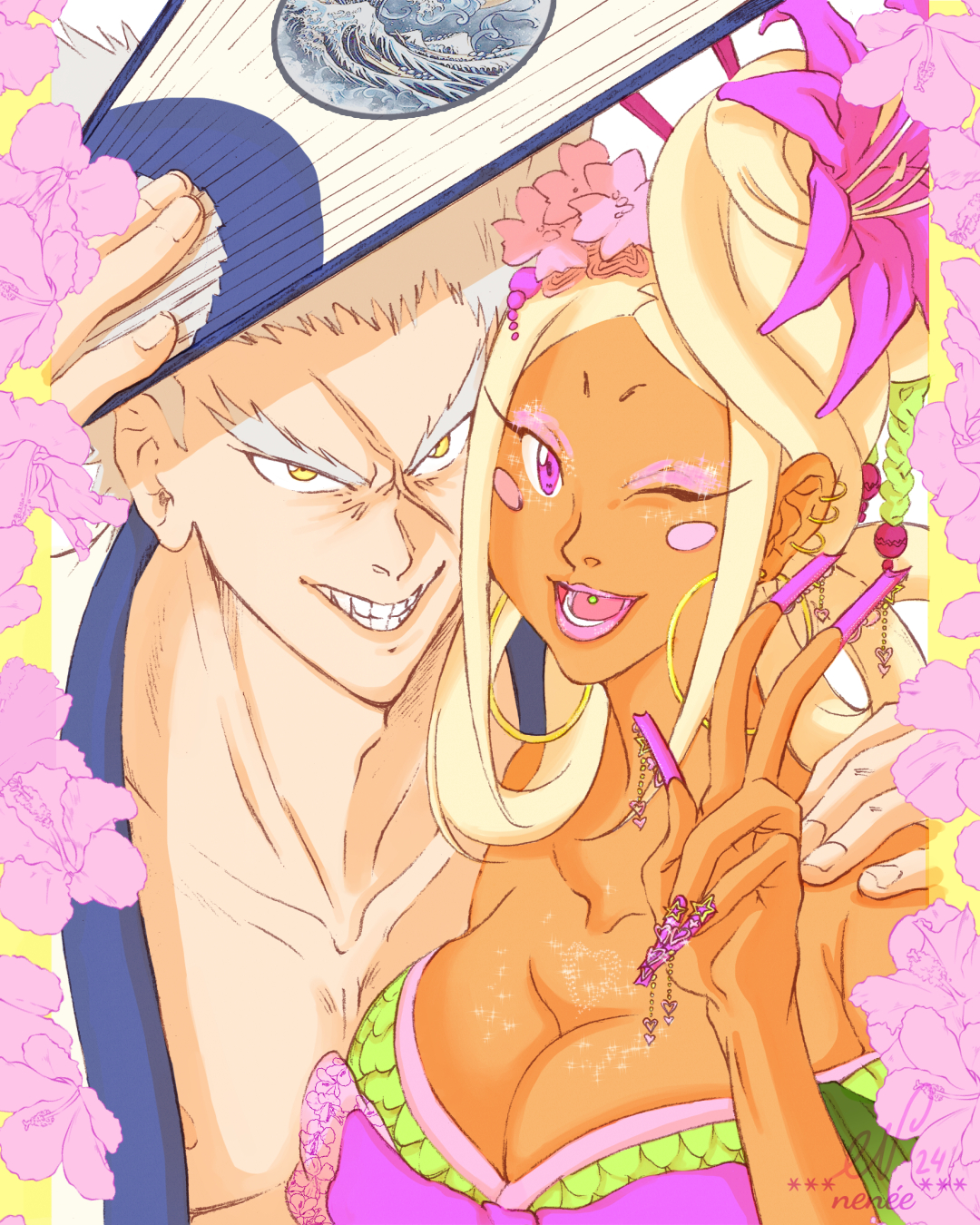 Selfie of Garou and Nagi wearing kimono 